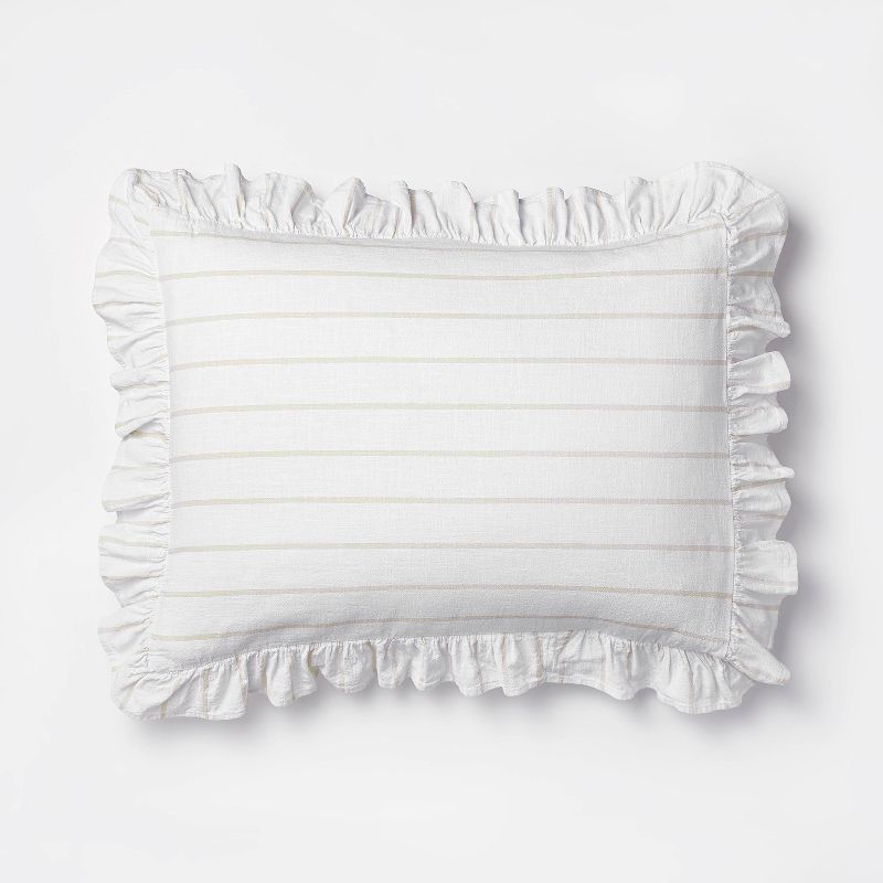Yarn Dye Stripe with Ruffle Duvet Cover & Sham Set White/Khaki - Threshold™ with Studio McGee, 5 of 11