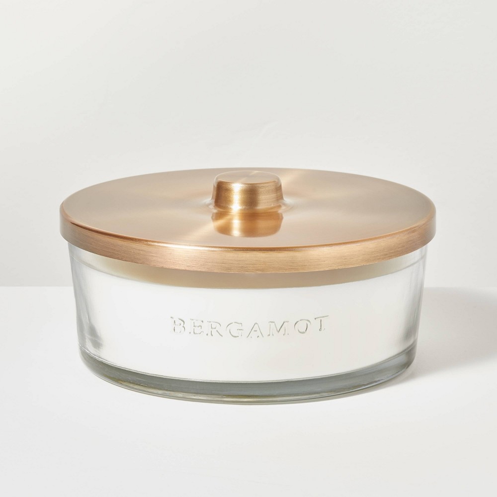 Photos - Figurine / Candlestick 5-Wick Clear Glass Bergamot Knob-Lid Jar Candle 28oz - Hearth & Hand™ with