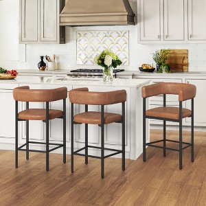 Arceso Barrel Bar Stools Set of 3, 26 Inch Upholstered Barstools with Arms & Metal Frame, Counter Height Bar Stools with Curved Backrest - 1 of 4