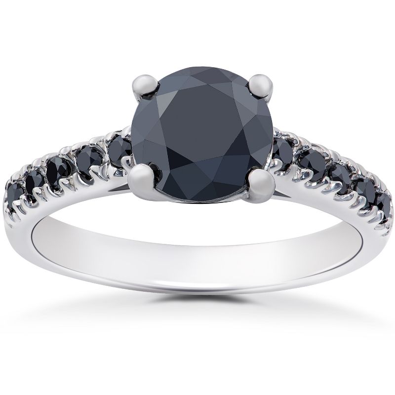 Pompeii3 2 1/4 ct Black Diamond Solitaire Accent Engagement Ring 14k White Gold, 1 of 5