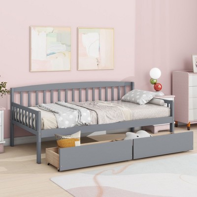 CAVINAS Twin Size Pine Wood Daybed Bed Frame with 2 Storage Drawers & 10 Slat Support,No Box Spring Needed
