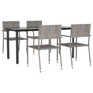 vidaXL Patio Dining Set Table and Chair Gray and Black Poly Rattan and Steel - 63" Table Length 4 Chairs - 1 of 4