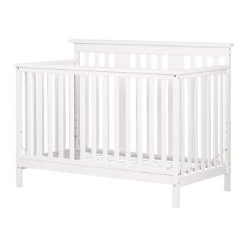 South Shore Little Smileys Modern Baby Crib Adjustable Height Mattress with Toddler Rail - Pure White