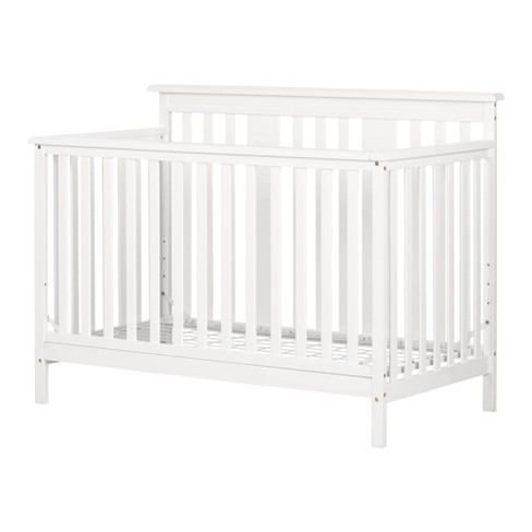 South Shore Little Smileys Modern Baby Crib Adjustable Height Mattress with Toddler Rail - Pure White - image 1 of 4
