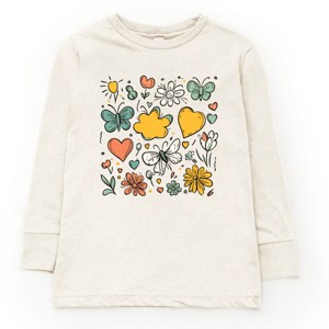 The Juniper Shop Flowers and Butterflies Youth Long Sleeve Tee - XS - Natural - 1 of 4