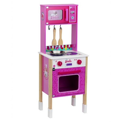 Theo Klein Barbie Epic Chef Wooden Toy Kitchen Cooking Playset with Pretend Play Oven, Microwave, and Utensils for Kids 3 and Up