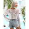 Coolmee Women Mesh Crochet Crop Top Long Sleeve Hollow Out Knit Sweater Bikini Beach See Through Cover Ups - 2 of 4