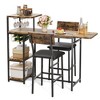 Dining Table Set for 2, 3-Piece Expandable Bar Table and Chairs Set, with Storage Shelves and Wine Rack,Brown - 2 of 4
