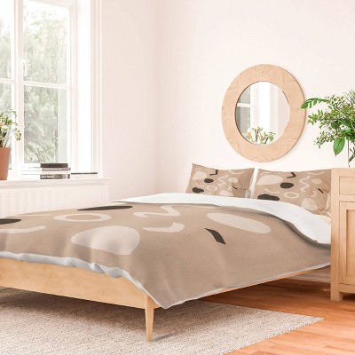 Deny Designs 3pc King Cortney Herron Abstract Confetti Duvet Cover and Pillow Sham Set Cream: Woven Polyester, 300 Thread Count, Hidden Zipper