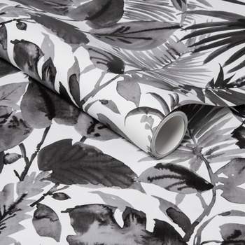 Tropical Leaves Peel & Stick Wallpaper Black/White - Opalhouse™