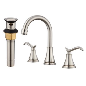 CASAINC 8 in. Widespread Double Handle Bathroom Sink Faucet with 360° Swivel Spout, Stainless Steel Drain Kit in Brushed Gold - 1 of 1