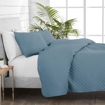 Coronet Blue Twin Microfiber Diamond Stitched Coverlet Set