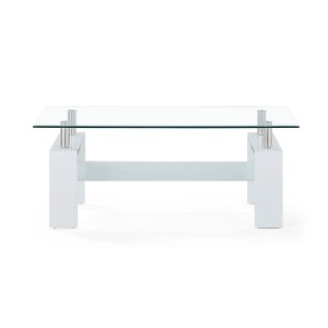 43" Coffee Table with Glass Top, 1 Shelf and Metal Accents with Center Bar for Living Room or Modern Interiors - 1 of 4