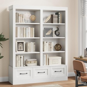 64" Tall Bookcase - 3 Drawers & 4 Double-Wide Shelves, Large Storage for Office & Living Room - 1 of 4