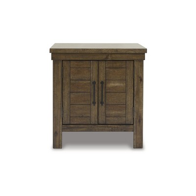 Rustic Brown Wood End Table with Storage Cabinet