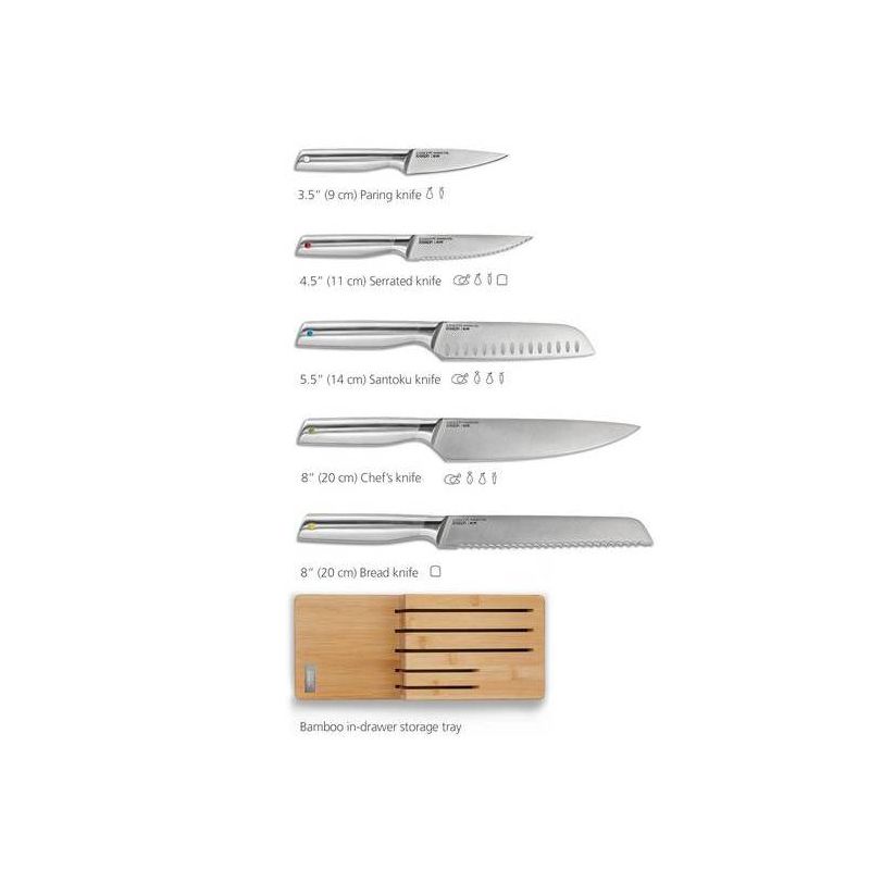 Joseph Joseph 5pc Elevate Steel Block Knife Set with In-drawer Bamboo Storage Tray Natural Wood, 5 of 11