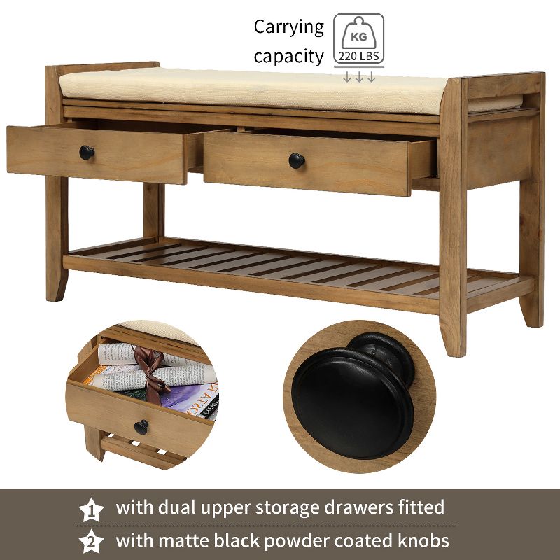 Entryway Storage Bench with Cushioned Seat, Shoe Rack and Drawers-ModernLuxe, 5 of 9