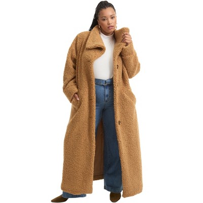 June + Vie by Roaman's Maxi Teddy Fleece Coat - 18/20, Soft Camel