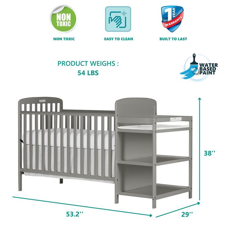 Dream On Me Anna 4 in 1 Full-Size Crib and Changing Table Combo, 4 of 11
