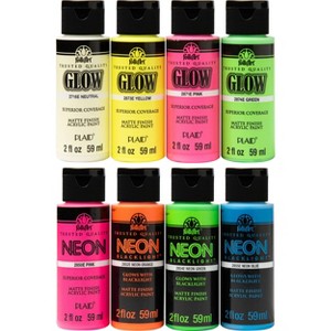 Fa Neon Glw In Drk 8Pc Set 20Z: Multicolored Acrylic Paint & Primer, Interior Use, 24 Sq Ft Coverage, Fast Drying - 1 of 4