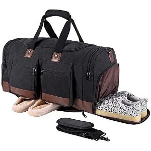 Waterproof Leather Travel Duffel Bag with Shoe Pouch, Weekender Overnight Carry-On Tote for Men & Women - 1 of 4