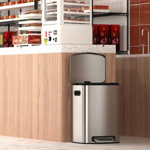 Munora 13 Gallon Stainless Steel Foot Pedal Trash Can, Soft-Close Lid, Rectangular Kitchen Garbage Bin with 30 Bags, White - 1 of 4