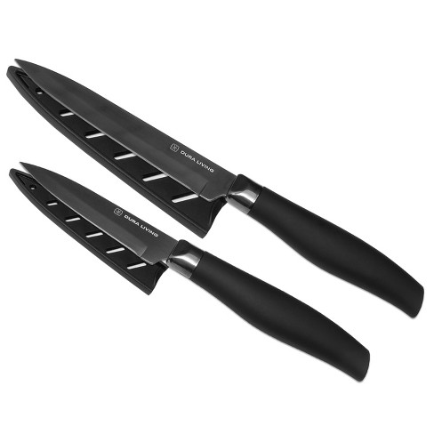 Dura Living Titan Series 2 Piece Titanium Plated Knife Set with Blade  Guards, Black