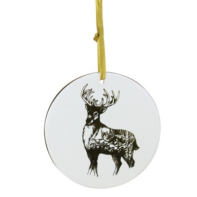 Kurt S. Adler 4” Woodland Reindeer Disc Christmas Ornament - Gold/Ivory