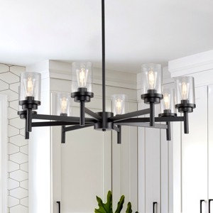 BAOURE 25" Black Farmhouse Chandelier, 6 light Dining Room Light Fixture Over Table with Glass Shade, Industrial Chandeliers for Living Room Entryway - 1 of 4