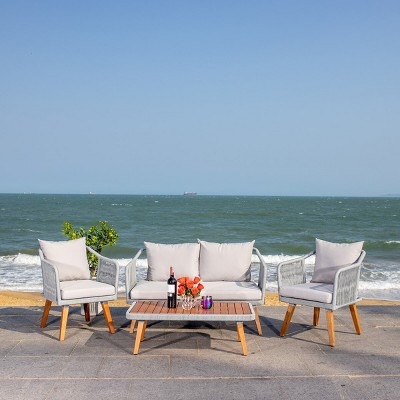 Eucalyptus Wood & Light Grey Rope 4-Person Patio Set