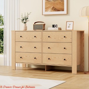 Hallway 6 Drawer Dresser for Bedroom, Modern Wide Dresser Organizer with Storage Drawers, Wooden Chests of Drawers - 1 of 4