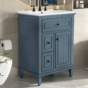 JUJABU 24" Bathroom Vanity with Ceramic Sink, 2 Drawers and  Adjustable Shelf - 1 of 4