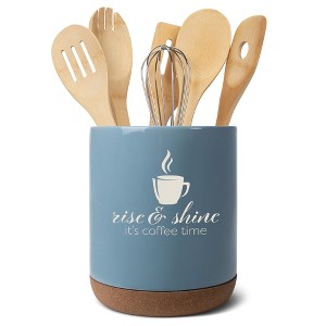 Elanze Designs Rise Shine It's Coffee Time Barista Ceramic Cork Bottom Sky Blue Large Capacity Utensil Holder Crock for Countertop Storage, Stylish & - 1 of 4