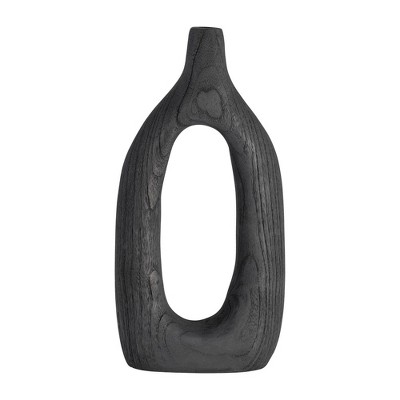 Sagebrook Home 14"H, Cut-out Vase, Paulownia Wood Black Finish, Decorative Rustic Vase Wedding Centerpieces Tabletop Decor for the Living Room,
