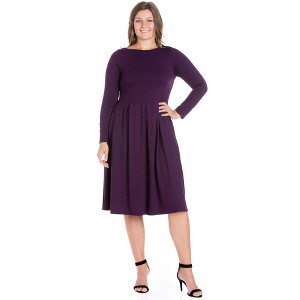 24seven Comfort Apparel Long Sleeve Fit and Flare Plus Size Midi Dress - 1 of 4