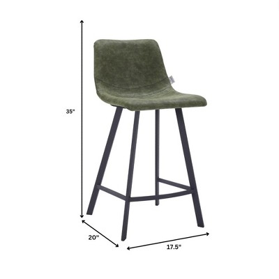 Elland Olive Green Leather Counter Stool with Stainless Steel Base