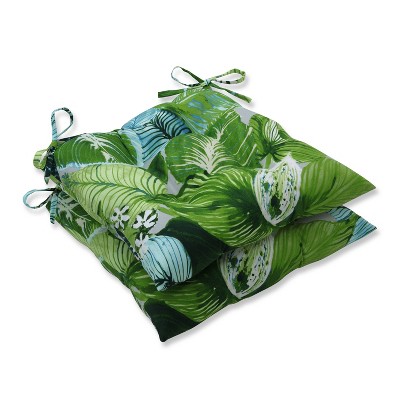 2pk Lush Leaf Jungle Wicker Wrought Iron Outdoor Seat Cushions Green - Pillow Perfect