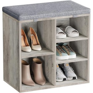 Small Shoe Storage Bench with 5 Cubbies, Padded Seat Cushion and Adjustable Shelves for Entryway or Bedroom - 1 of 4