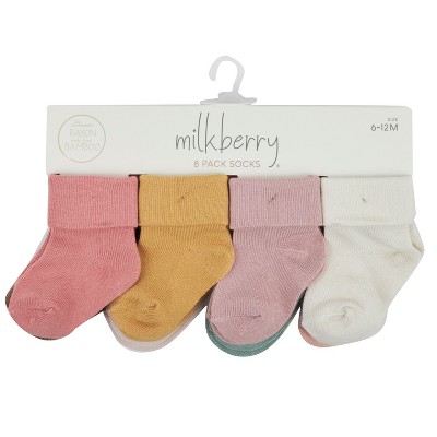 Milkberry Rayon of Bamboo Baby Socks Non-Slip Gripper Newborn to Toddler Currated Gift Packs of 8 pairs