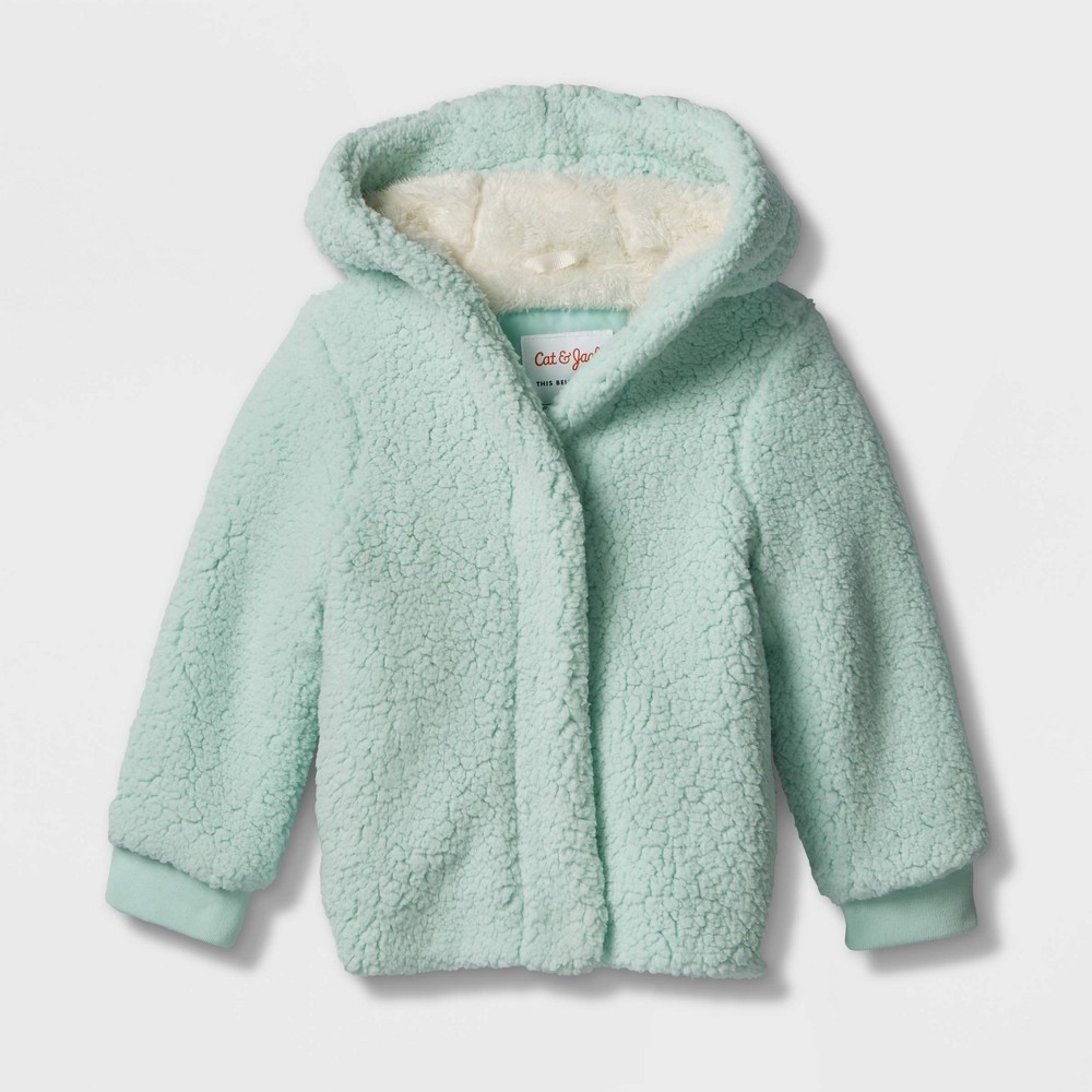 Size 2T Toddler Girls' Long Sleeve Faux Fur Jacket - Cat & Jack Mint Green 