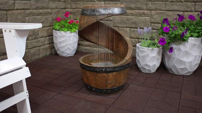Sunnydaze 25"H Electric Resin Spiraling Barrel Outdoor Water Fountain with LED Lights, 2 of 12, play video