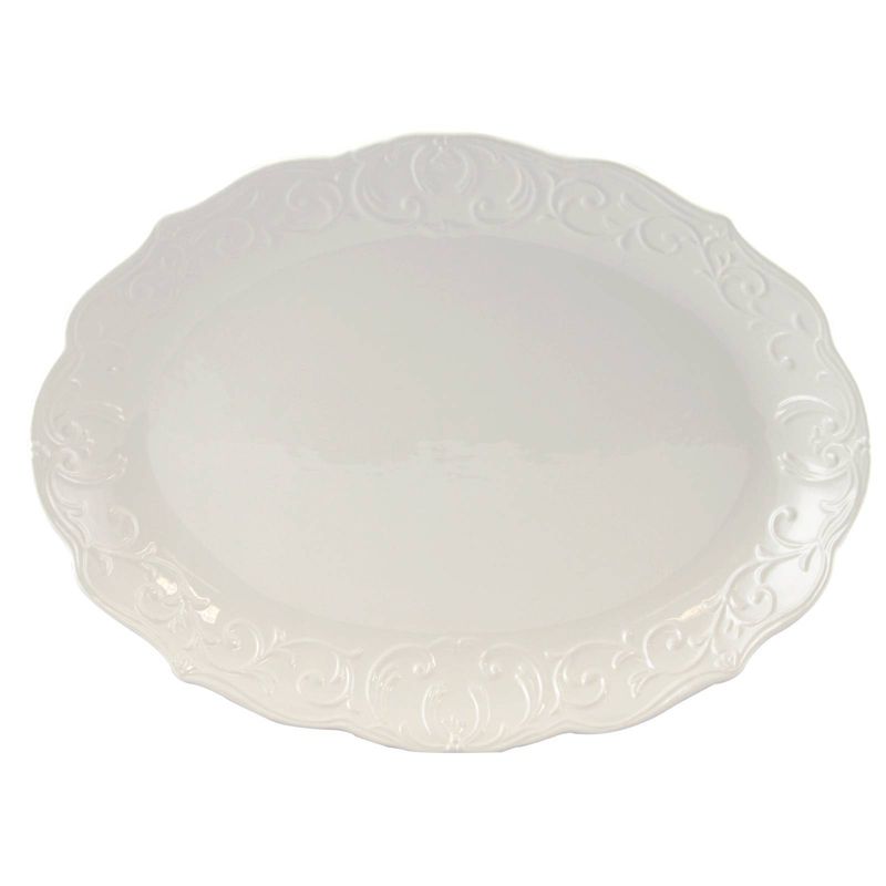 Gibson Home 18&#34; x 14&#34; Stoneware Royal Abbey Embossed Serving Platter, 1 of 4