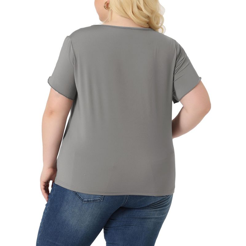 Agnes Orinda Women's Plus Size Lace V Neck Short Sleeve Casual Tunics Basic T-Shirts, 4 of 6