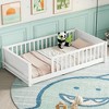NicBex Twin Size Wood Montessori Bed with Built-in Book Storage Rack,Floor Bed with Safety Guardrails,Modern Toddler Bed for Bedroom,White - 2 of 4