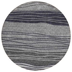 Gray Charcoal And Silver Striped Washable Indoor Outdoor Area Rug - 1 of 4