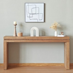 TiramisuBest 64" Rustic Wood Console Table,Elegant Entryway Sofa Table with Decorative Beaded Trim, Natural Wood - 1 of 4