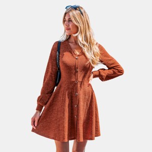 Women's Cozy Ribbed Knit Button-Down Sweater Dress - Cupshe - 1 of 4