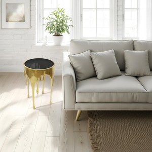Royal Hampton Side End Table | 24.75 Inch Round Glass Top | Melting Drip Design |  Antique Gold - 1 of 4
