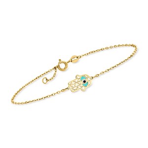 Pure Collection by Ross-Simons Italian Multicolored Enamel Hamsa Bracelet in 14kt Yellow Gold Size 7.5 - 1 of 4