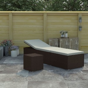 vidaXL Sun Lounger with Cushion and Tea Table Poly Rattan Brown - 1 of 4